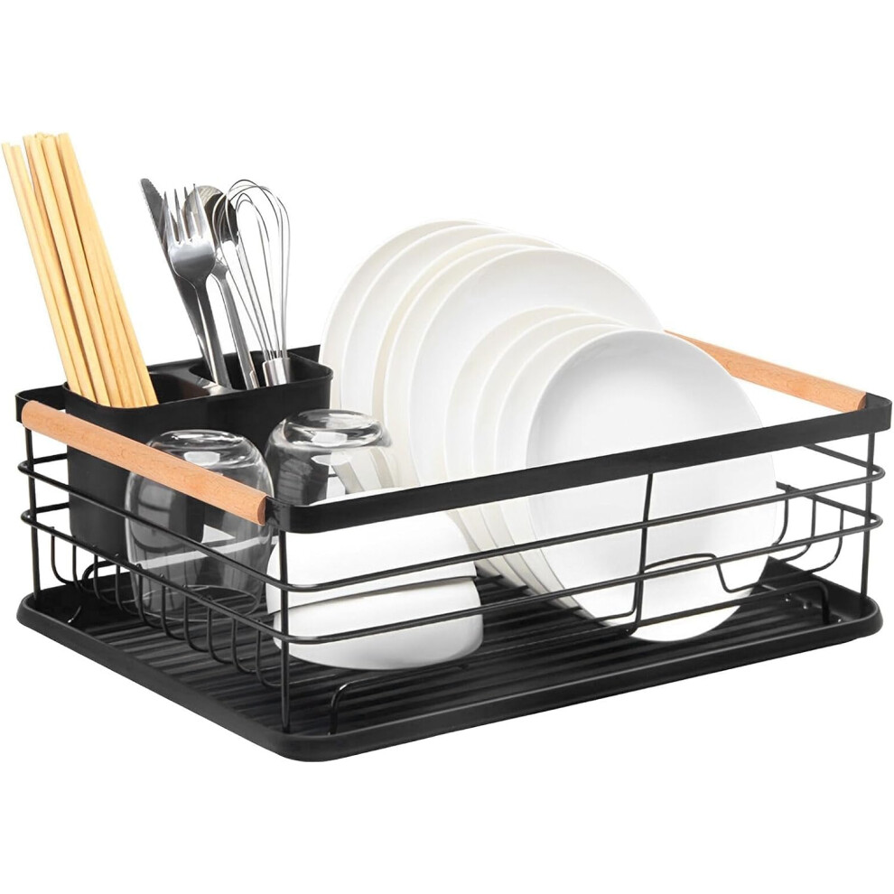 Kitchen Sink Dish Drainer Rack with Drip Tray and Plate Cutlery Holder