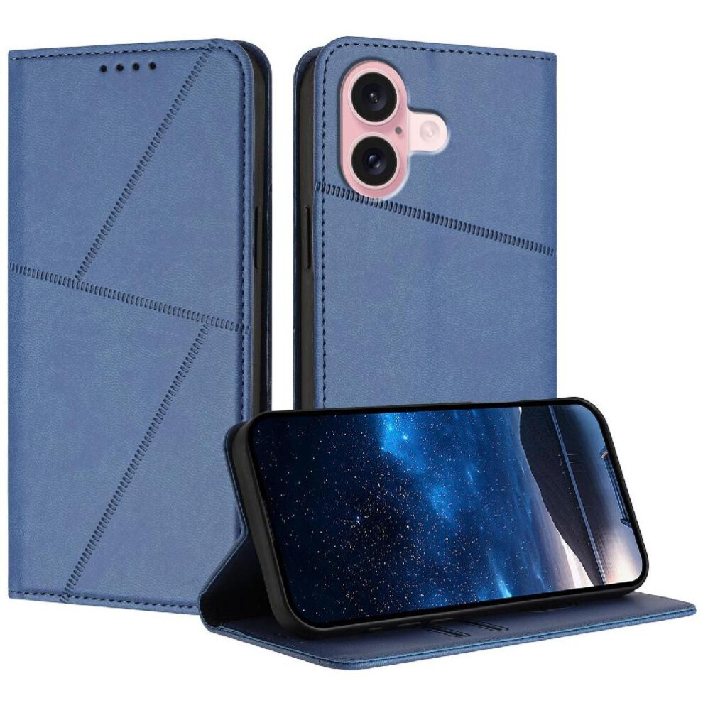 (Blue) Case For Iphone 16 Anti-Fingerprint Matte Texture Shockproof Cover With Card Slots And Kickstand Blue 764563411825
