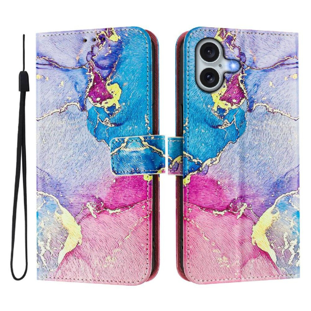 (C2) Case For Iphone 16 Plus Pattern Magnetic Closure Wrist Strap Flip Leather Wallet 764563412112