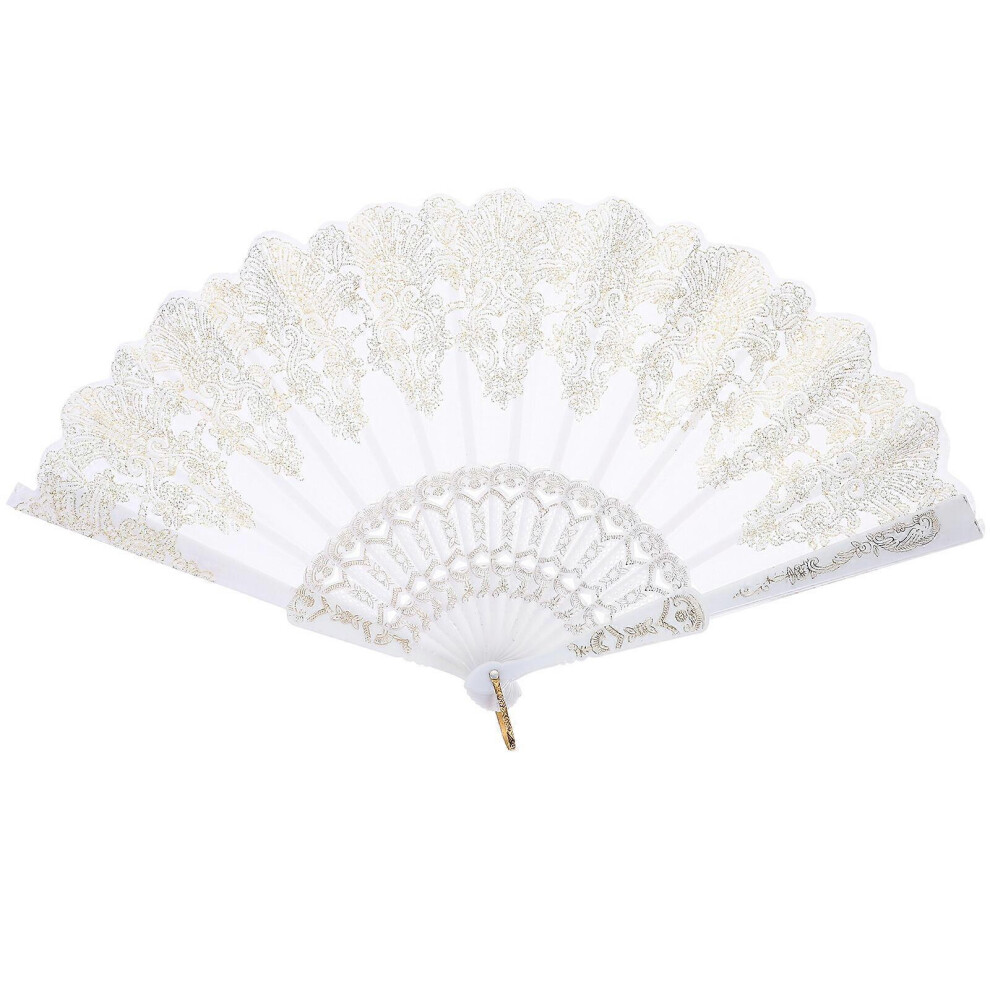 Kricely (As Show, One Size) Large Folding Hand Fan Chinese Style Printed Foldable Fan Festival Gift Performance Fan (White)