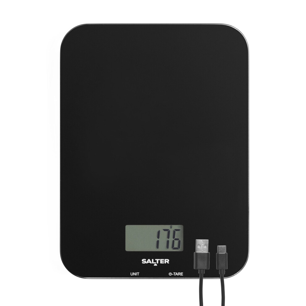 Salter Rechargeable Kitchen Scale Zero Function USB Cable Measures Liquids/Food