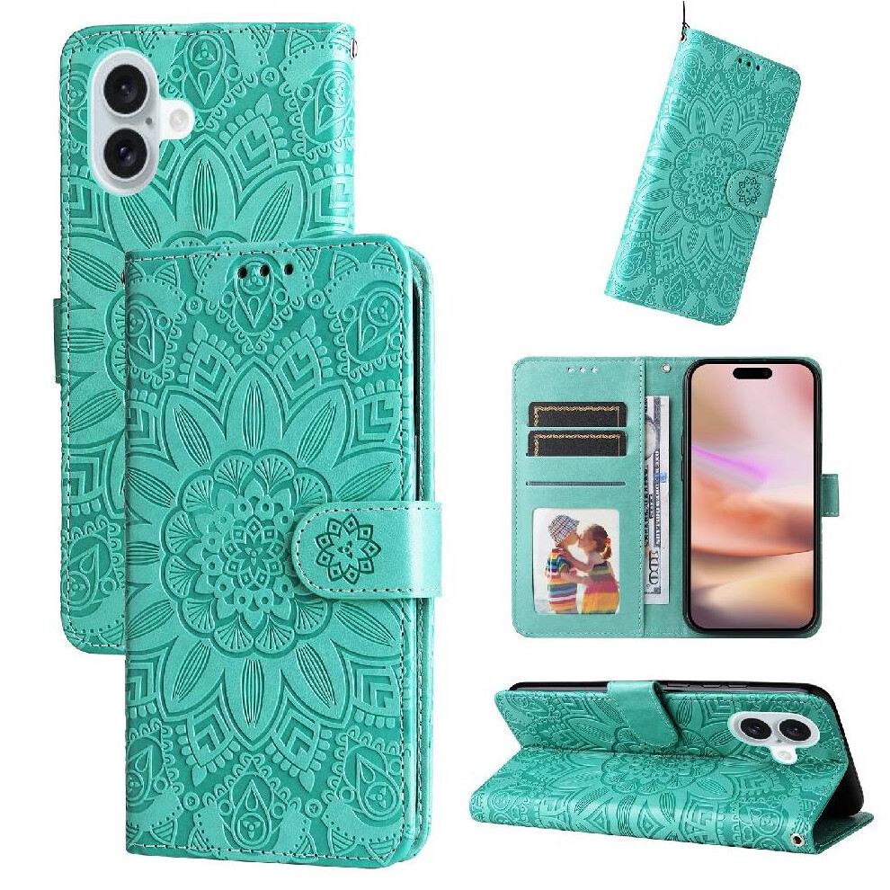(Green) Compatible With Iphone 16 Plus Case Card Slots Leather Protective Cover Flip Green 764563413416