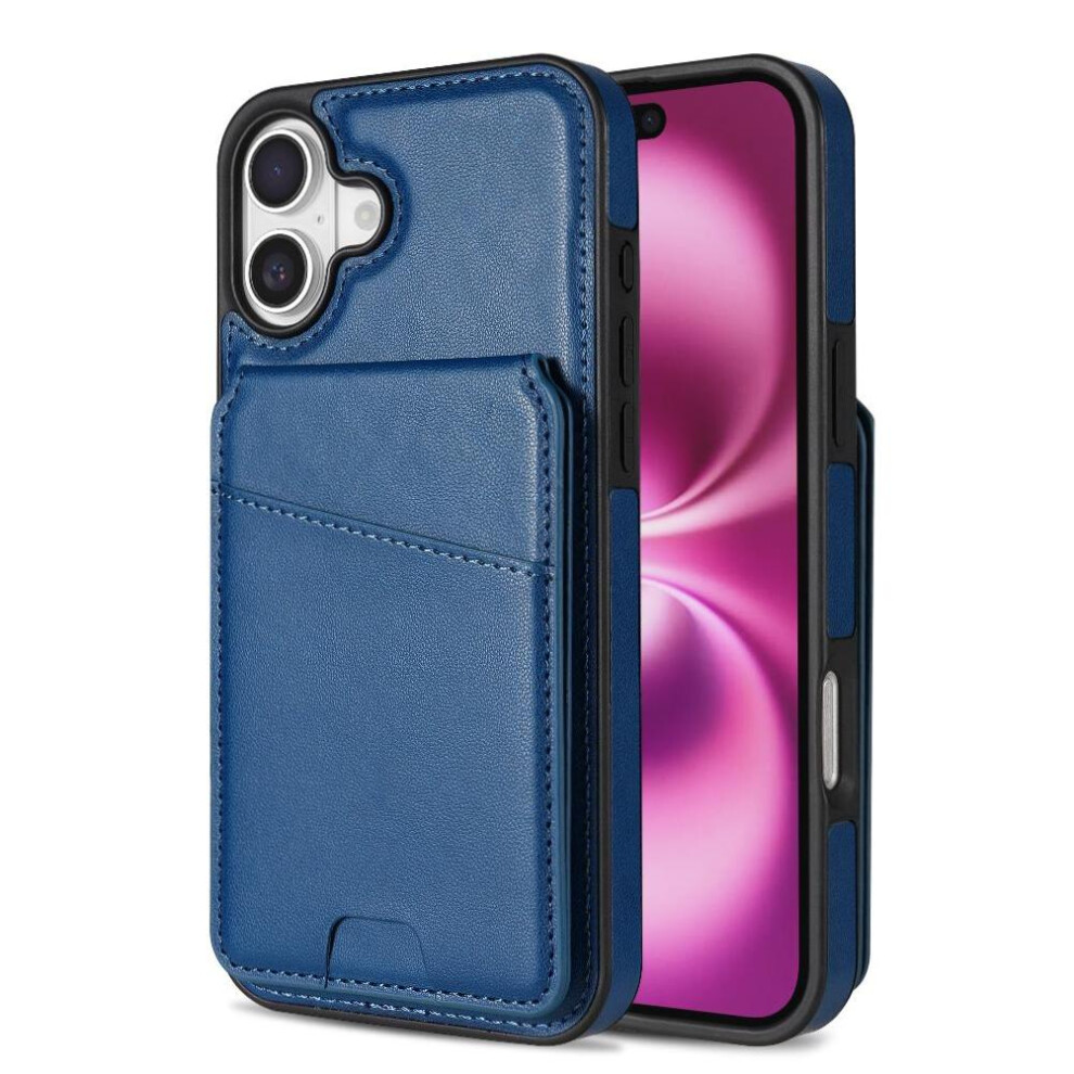 (Blue) Compatible With Iphone 16 Wireless Charging Case Magsafe Kickstand Magnetic Closure Wallet Case Card Holder Blue 764563413676