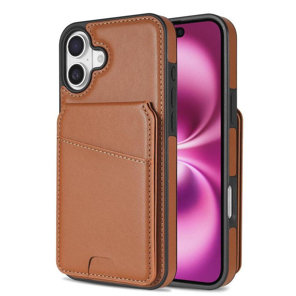 (Brown) Compatible With Iphone 16 Wireless Charging Case Magsafe Kickstand Magnetic Closure Wallet Case Card Holder Brown 764563413638