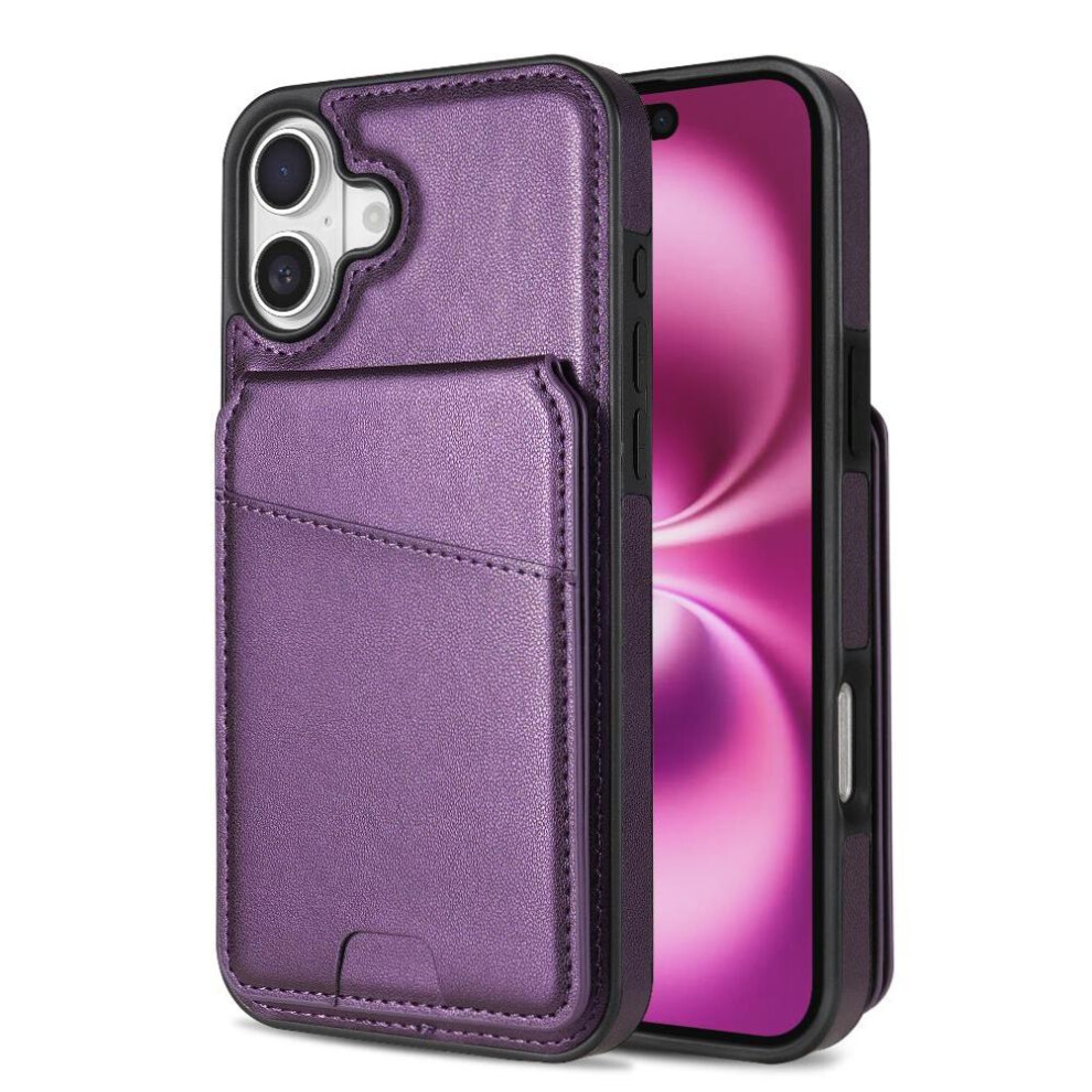 (Purple) Compatible With Iphone 16 Plus Wireless Charging Case Kickstand Magnetic Closure Magsafe Wallet Case Card Holder Purple 764563413690