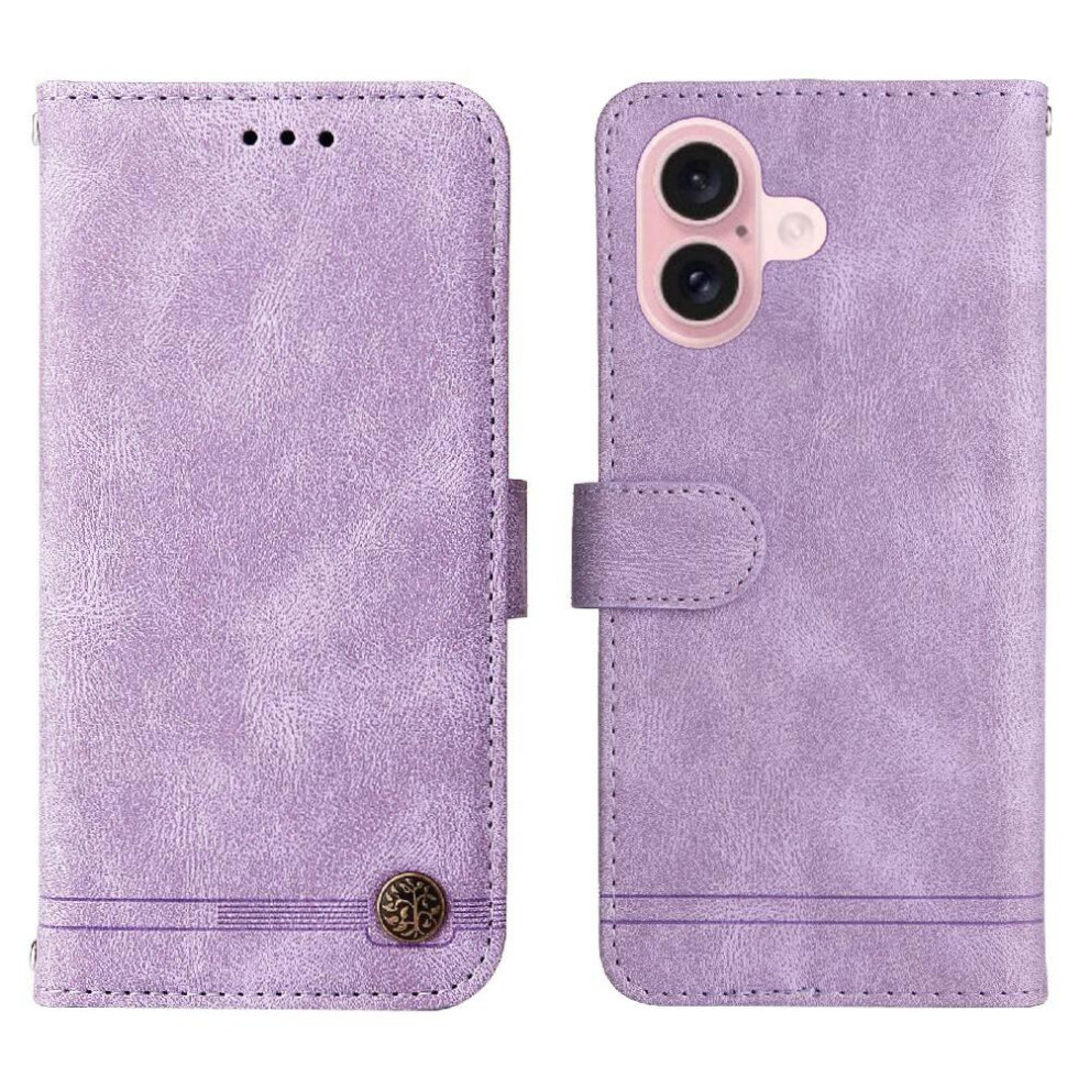 (Purple) Compatible With Iphone 16 Case Card Slot Holders Protective Cover Leather Purple 764563414901