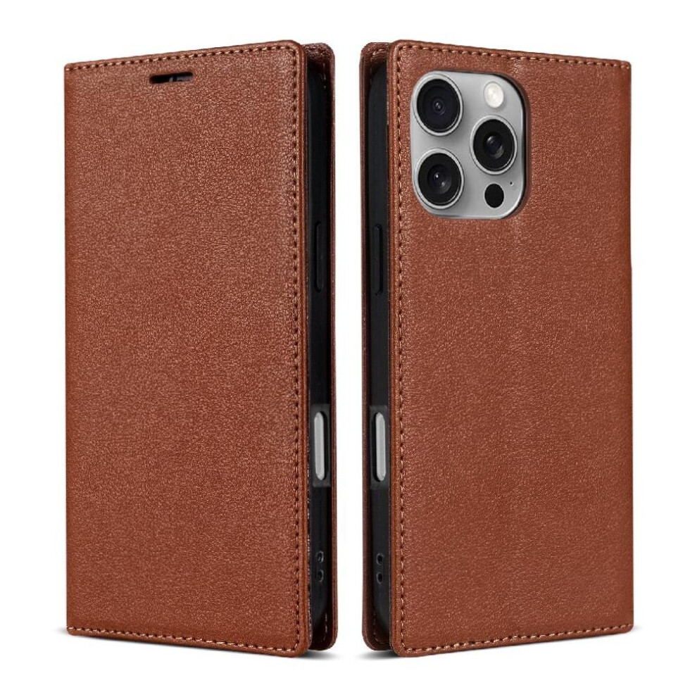 (Brown) Business Style Case For Iphone 16 Pro Card Holder Flip Case Shockproof Kickstand Magnetic Closure Brown 764563415380