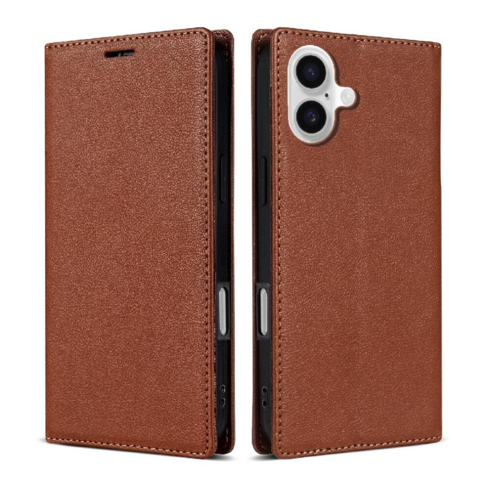 (Brown) Business Style Case For Iphone 16 Card Holder Flip Case Kickstand Shockproof Magnetic Closure Brown 764563415489