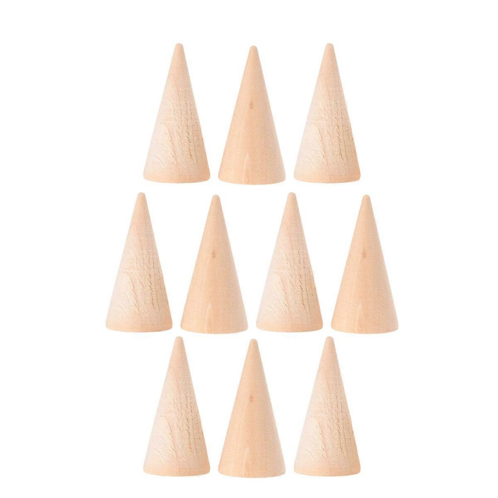 Kricely (As Show, One Size) 10Pcs 2.5X5cm Diy Cone Unpainted Wooden Cone Shape Ornamnet Craft Accessories