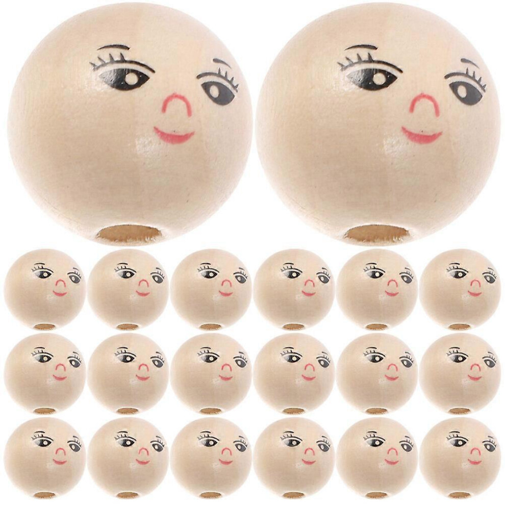 Kricely (As Show, One Size) 50Pcs Round Wooden Smile Face Beads Wood Loose Beads Round Spacer Beads With Hole