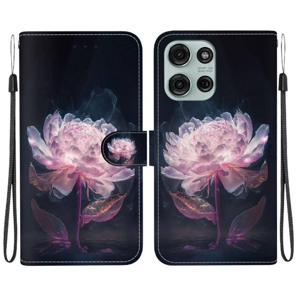 (C1 ) Flip Case For Motorola Moto G75 Card Slots Magnetic Closure Pu Leather Wallet Butterfly Flower Painted 764563416769