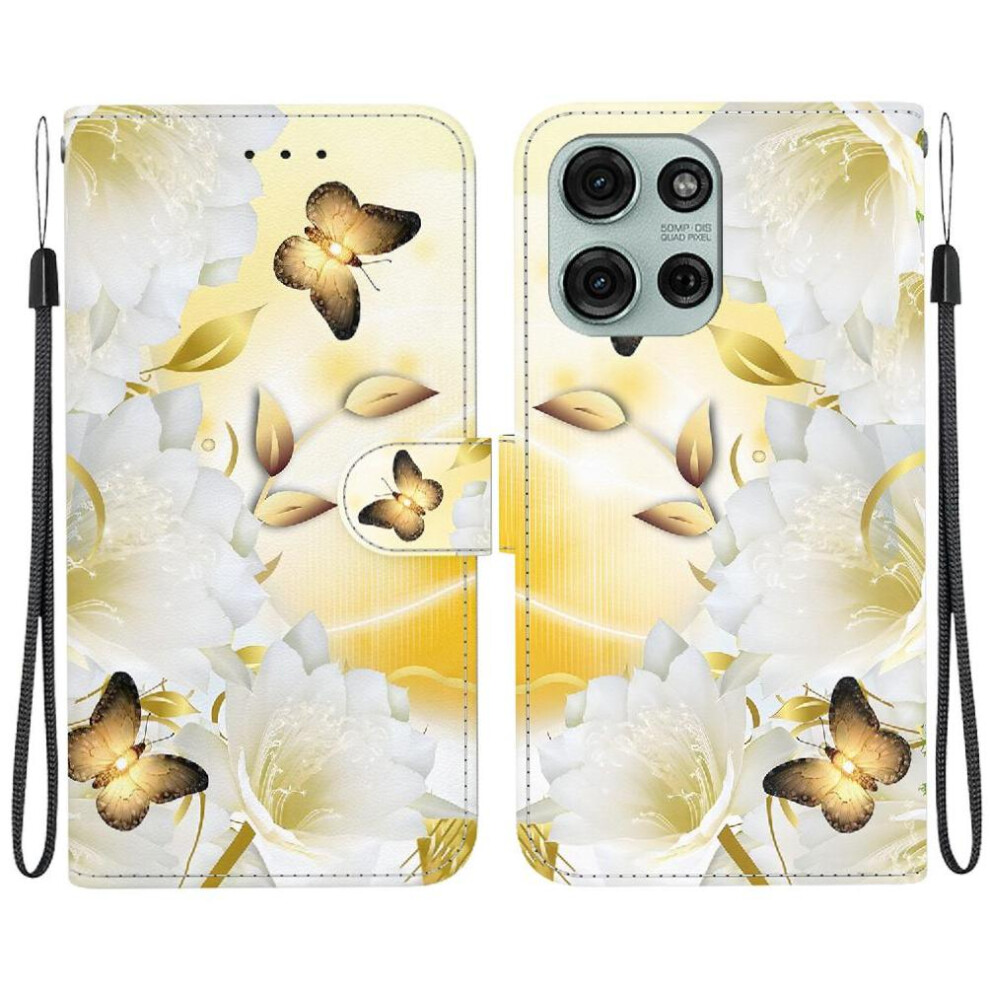 (C7 ) Flip Case For Motorola Moto G75 Card Slots Magnetic Closure Pu Leather Wallet Butterfly Flower Painted 764563416820