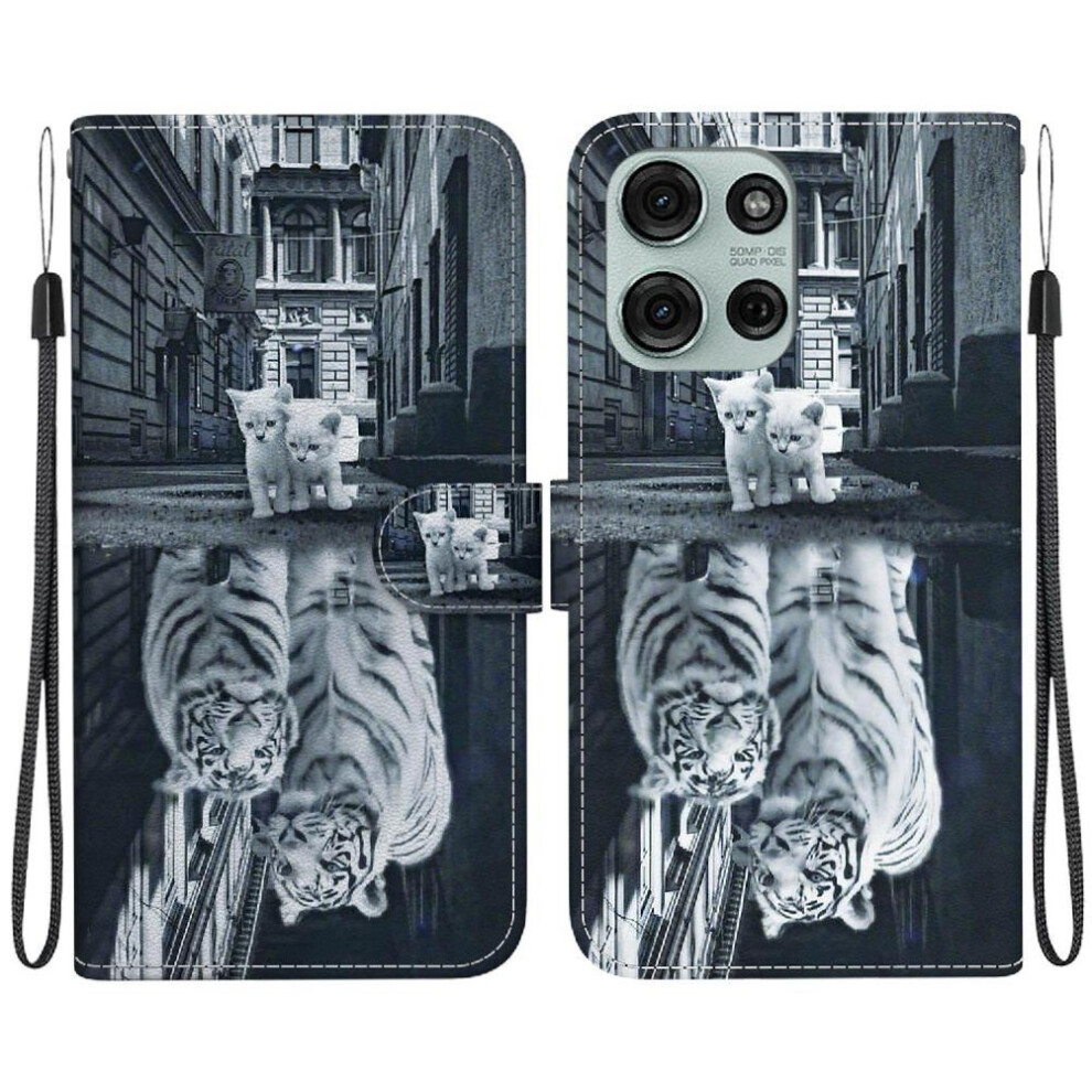 (C6) Flip Case For Motorola Moto G75 Card Slots Magnetic Closure Pu Leather Wallet Butterfly Flower Painted 764563416813