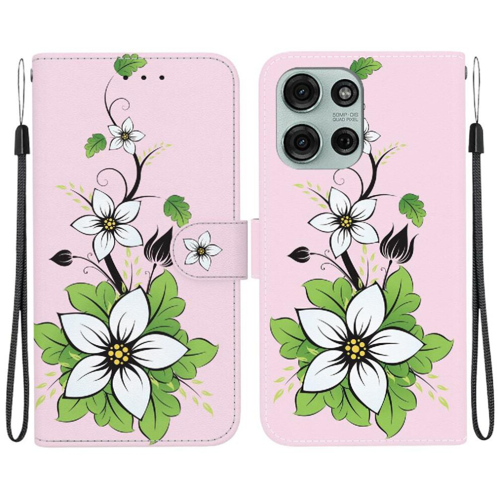 (C9 ) Flip Case For Motorola Moto G75 Card Slots Magnetic Closure Pu Leather Wallet Butterfly Flower Painted 764563416844