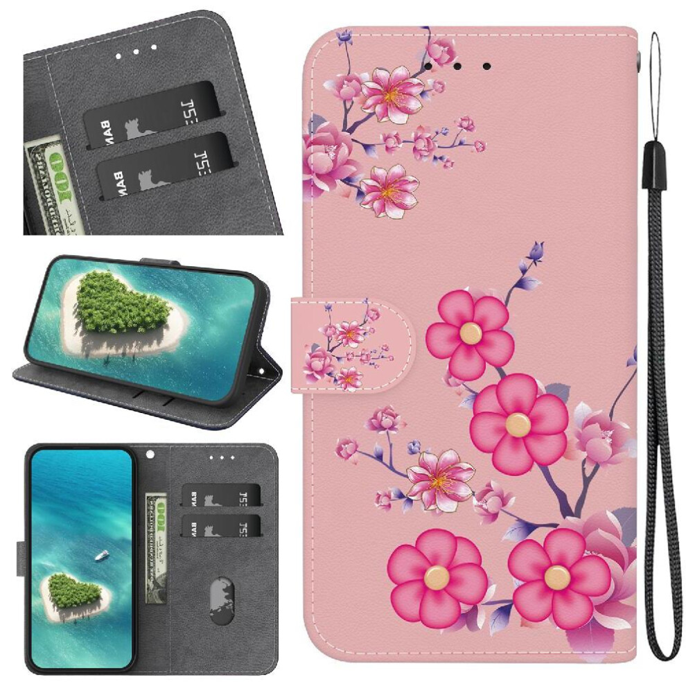 (C10) Flip Case For Motorola Moto G75 Card Slots Magnetic Closure Pu Leather Wallet Butterfly Flower Painted 764563416851