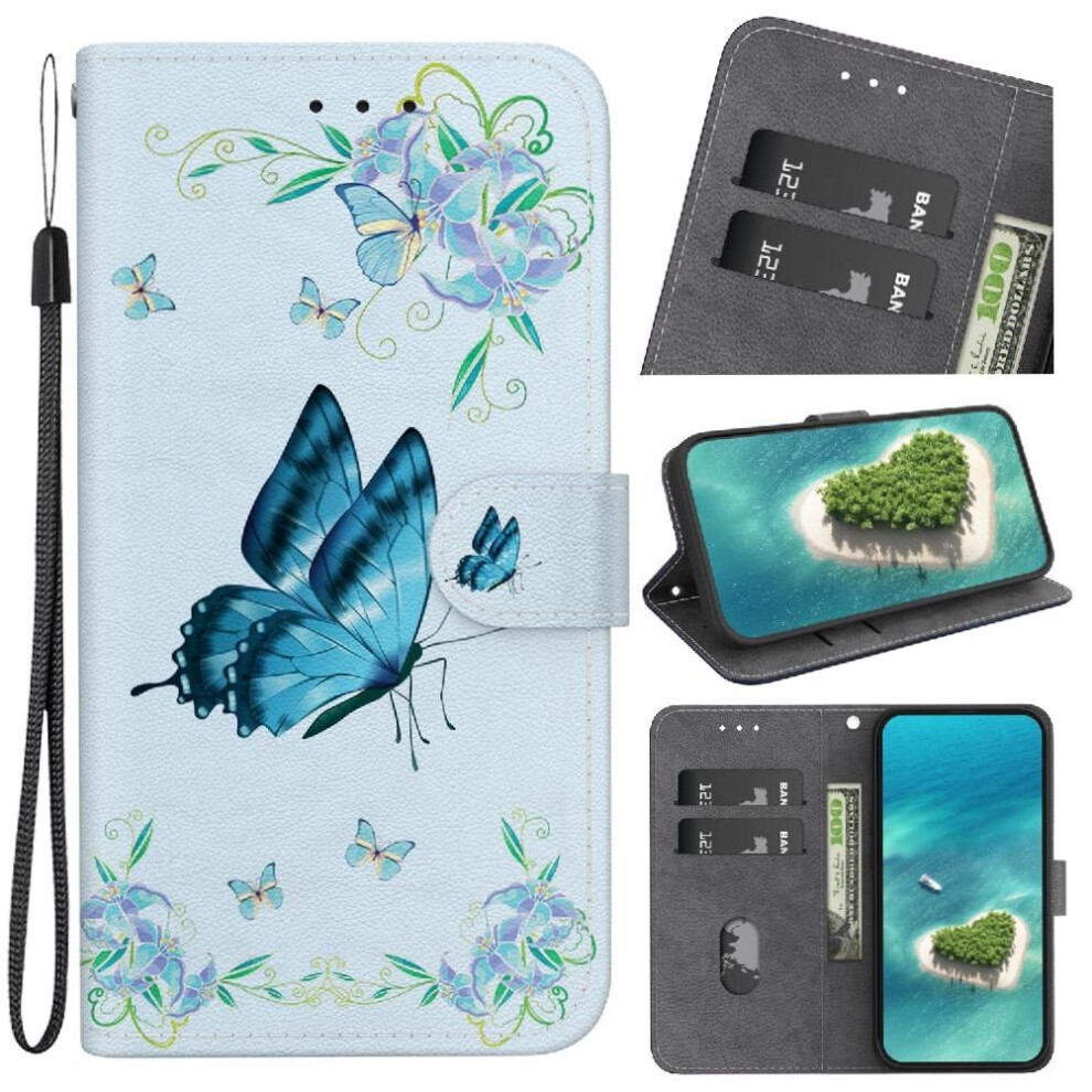(C11 ) Flip Case For Motorola Moto G75 Card Slots Magnetic Closure Pu Leather Wallet Butterfly Flower Painted 764563416868