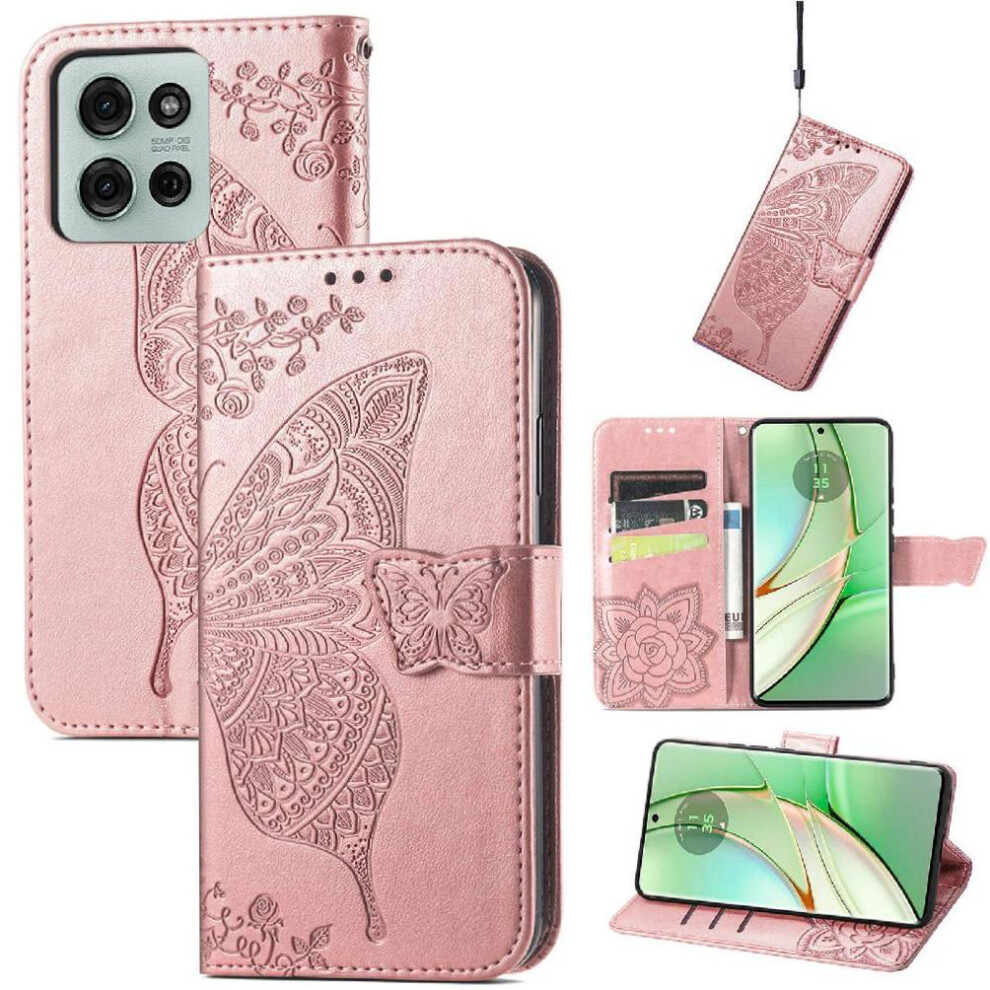 (Rose ) Flip Case For Motorola Moto G75 Wing Multi-Color Business Wallet Butterfly Gold 764563417186