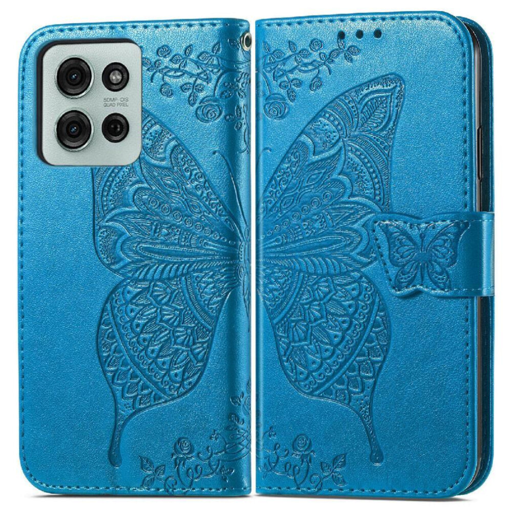 (Blue) Flip Case For Motorola Moto G75 Wing Multi-Color Business Wallet Butterfly Blue 764563417155