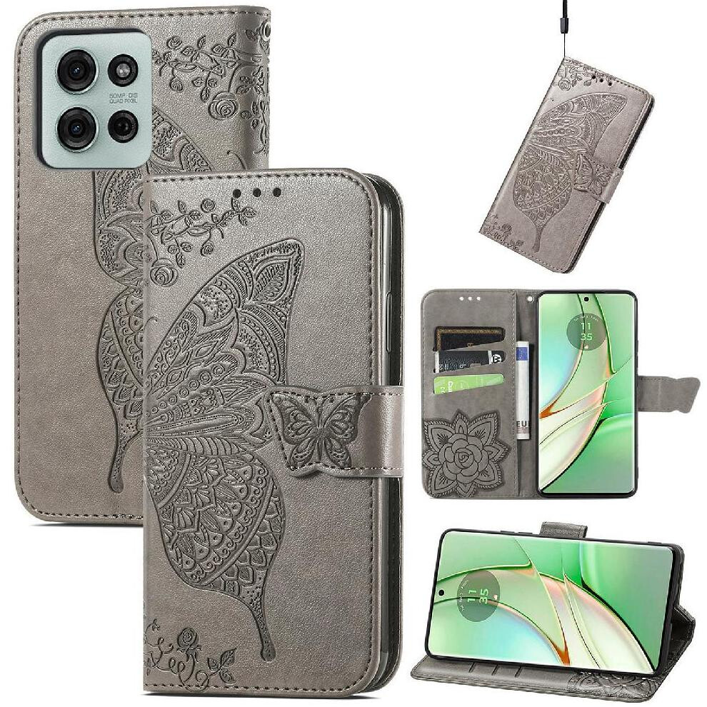 ( ) Flip Case For Motorola Moto G75 Wing Multi-Color Business Wallet Butterfly Gray 764563417162