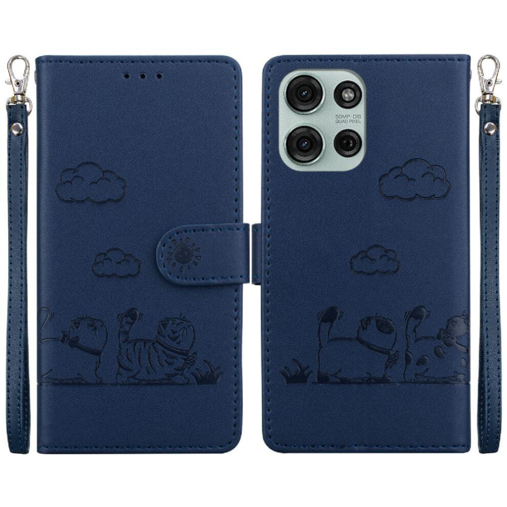 (Blue) Flip Case For Motorola Moto G75 Cat Rfid Leather Wallet Card Slot Holder Kickstand Blue 764563417360
