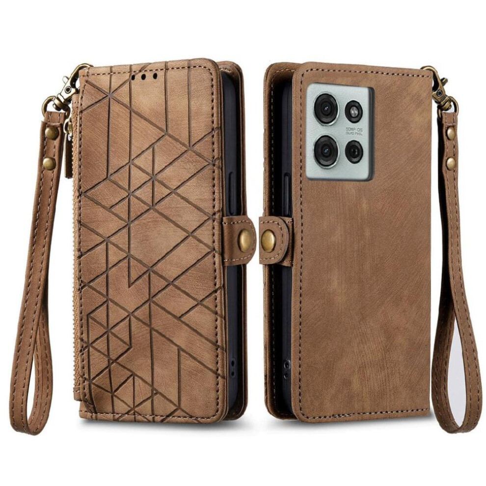 (Brown) Flip Case For Motorola Moto G75 Shockproof Flip Cover Simple Business Wallet Leather Case Brown 764563417391