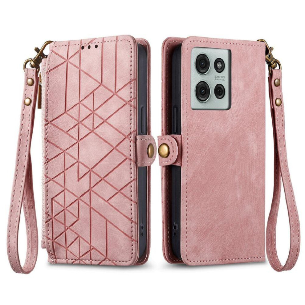 (Pink) Flip Case For Motorola Moto G75 Shockproof Flip Cover Simple Business Wallet Leather Case Pink 764563417414