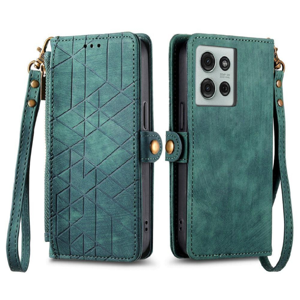 (Green) Flip Case For Motorola Moto G75 Shockproof Flip Cover Simple Business Wallet Leather Case Green 764563417407