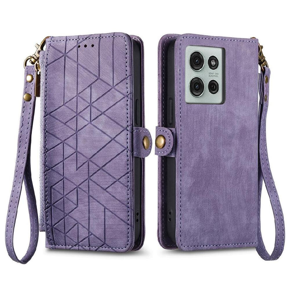(Purple) Flip Case For Motorola Moto G75 Shockproof Flip Cover Simple Business Wallet Leather Case Purple 764563417421