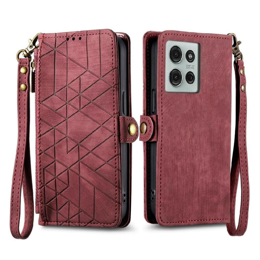 (Red) Flip Case For Motorola Moto G75 Shockproof Flip Cover Simple Business Wallet Leather Case Red 764563417438