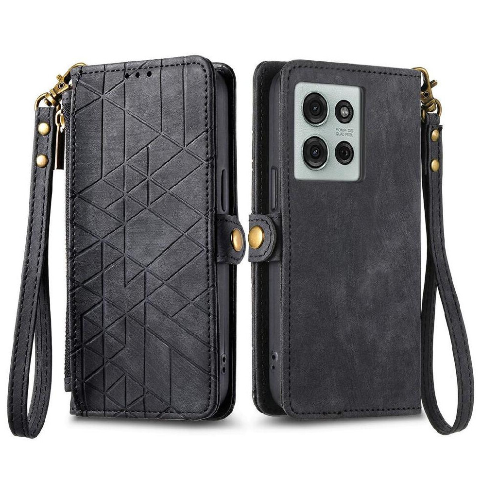 (Black) Flip Case For Motorola Moto G75 Shockproof Flip Cover Simple Business Wallet Leather Case Black 764563417384