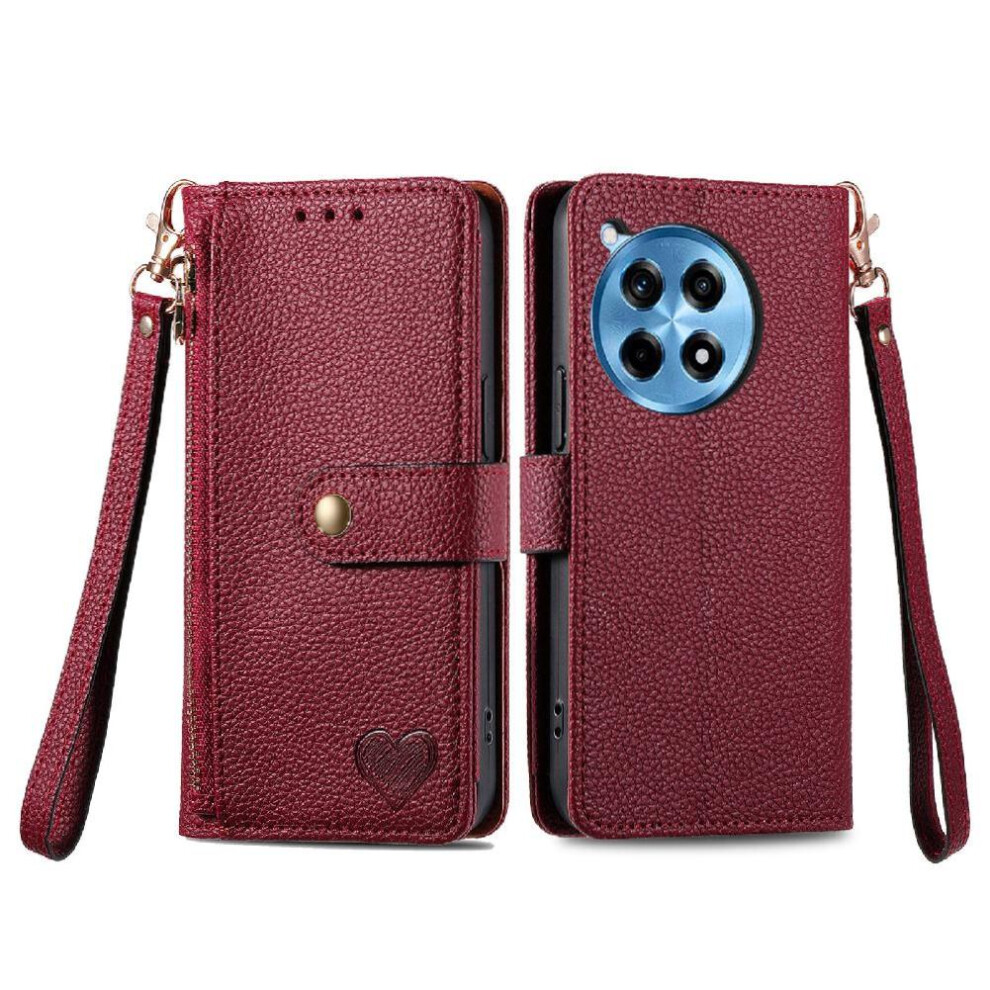 (Red) Case For Oneplus Ace 3 Pro Lanyard Leather Case Love Wallet Zipper Red 764563417636