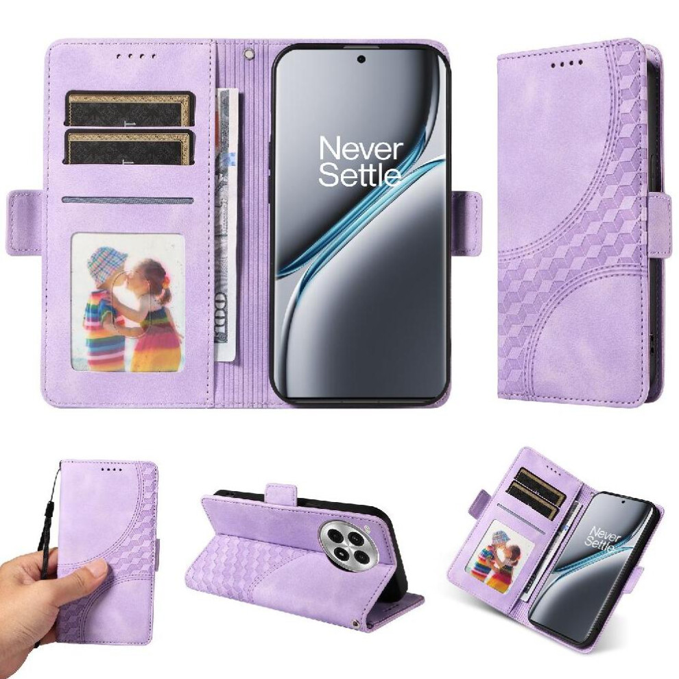 (Purple) Case For Oneplus Ace 3 Pro Protective Cover Quilted Pattern Card Slot Holders Leather Purple 764563418305