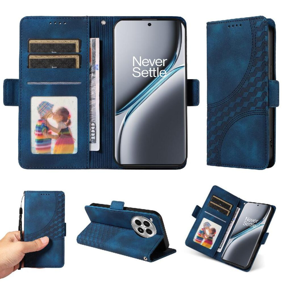 (Blue) Case For Oneplus Ace 3 Pro Protective Cover Quilted Pattern Card Slot Holders Leather Blue 764563418275