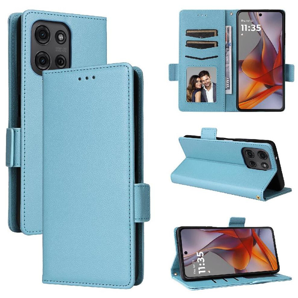 Photos - Case  Flip  for Motorola Moto G75 Wallet Card Slots Holder Magnetic Side Buckle Pu Leather(Light blue)