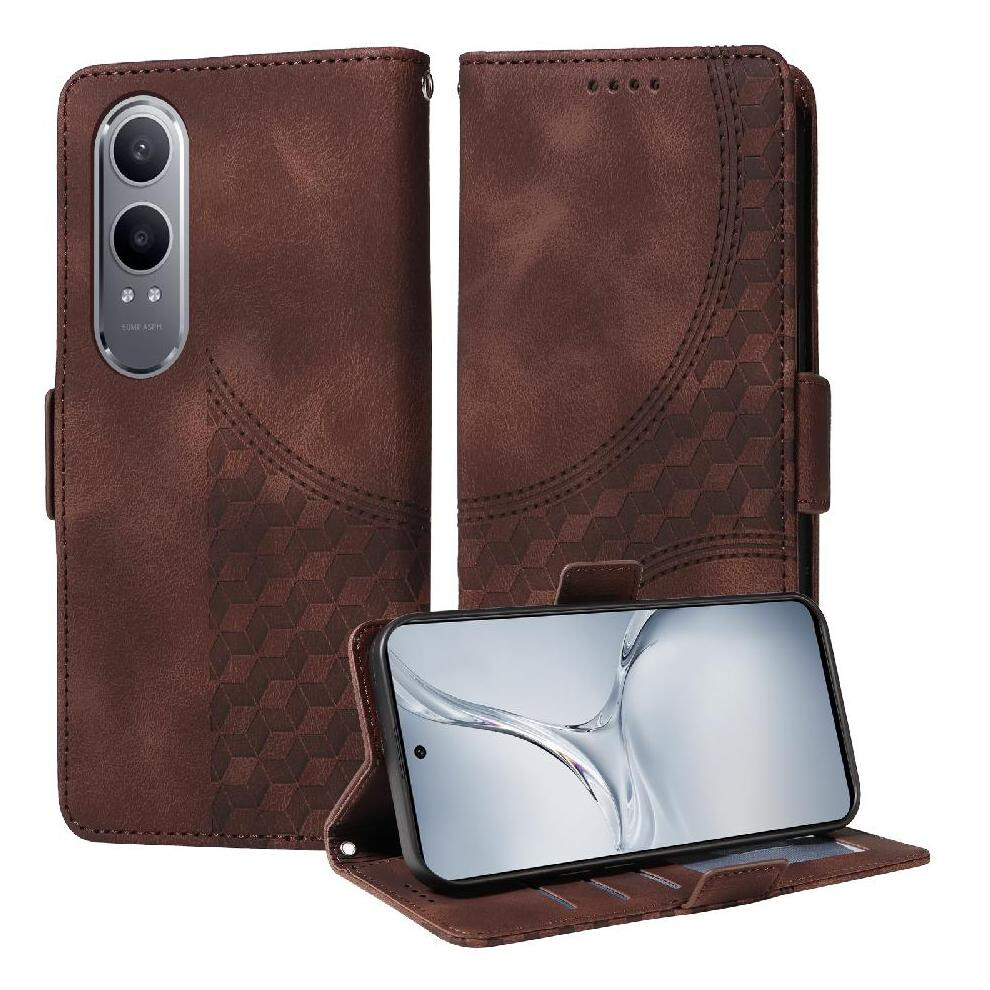 (Brown) Case For Oneplus Nord Ce4 Lite Protective Cover Leather Quilted Pattern Card Slot Holders Brown 764563418510