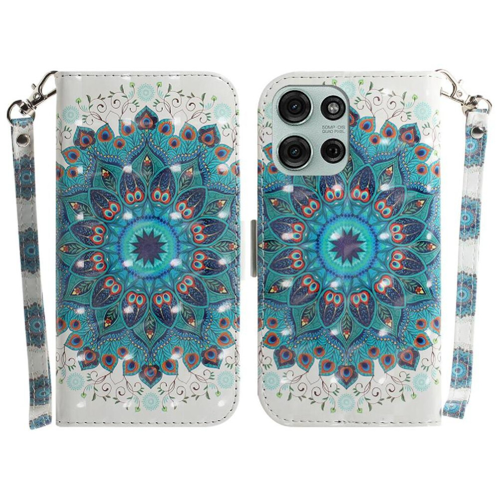 (C3 ) 3D Painted Protective Case For Motorola Moto G75 Magnetic Closure Card Slots Pu Leather Wallet Lanyard 764563418619