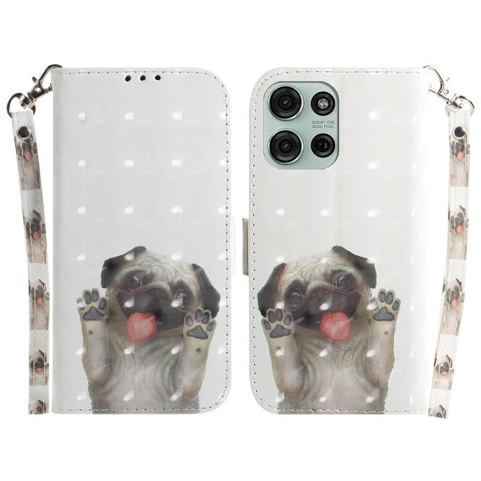 (White) 3D Painted Protective Case For Motorola Moto G75 Magnetic Closure Card Slots Pu Leather Wallet Lanyard White 764563418701