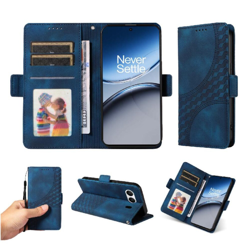 (Blue) Case For Oneplus Nord 4 5G Leather Protective Cover Quilted Pattern Card Slot Holders Blue 764563418725