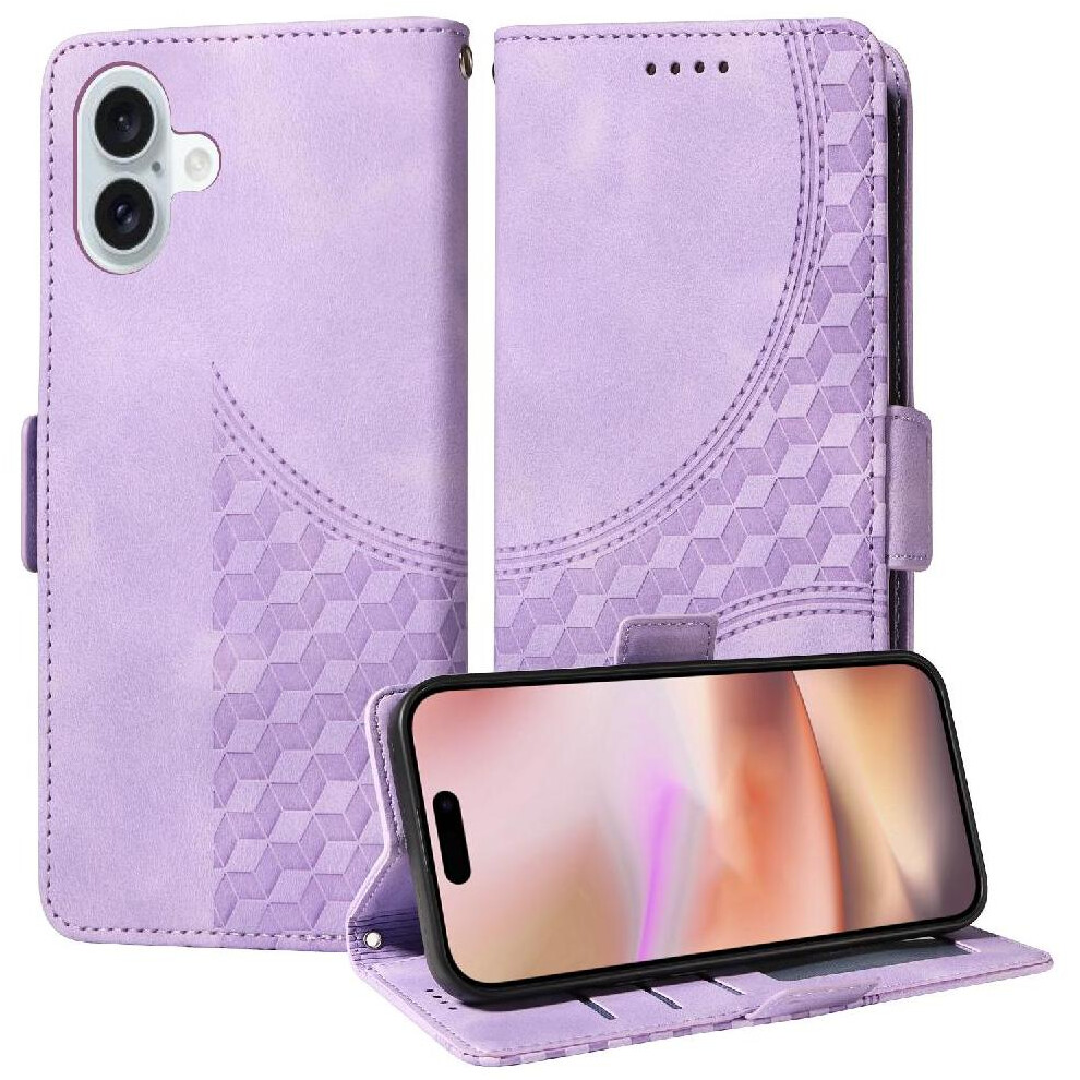 (Purple) Case For Iphone 16 Quilted Pattern Card Slot Holders Leather Protective Cover Purple 764563418800