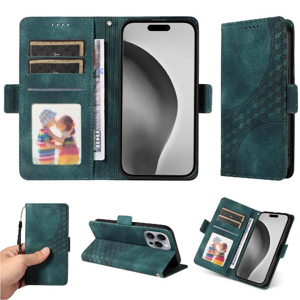 Photos - Case for iphone 16 Pro Card Slot Holders Quilted Pattern Leather Protective Cover(Green)