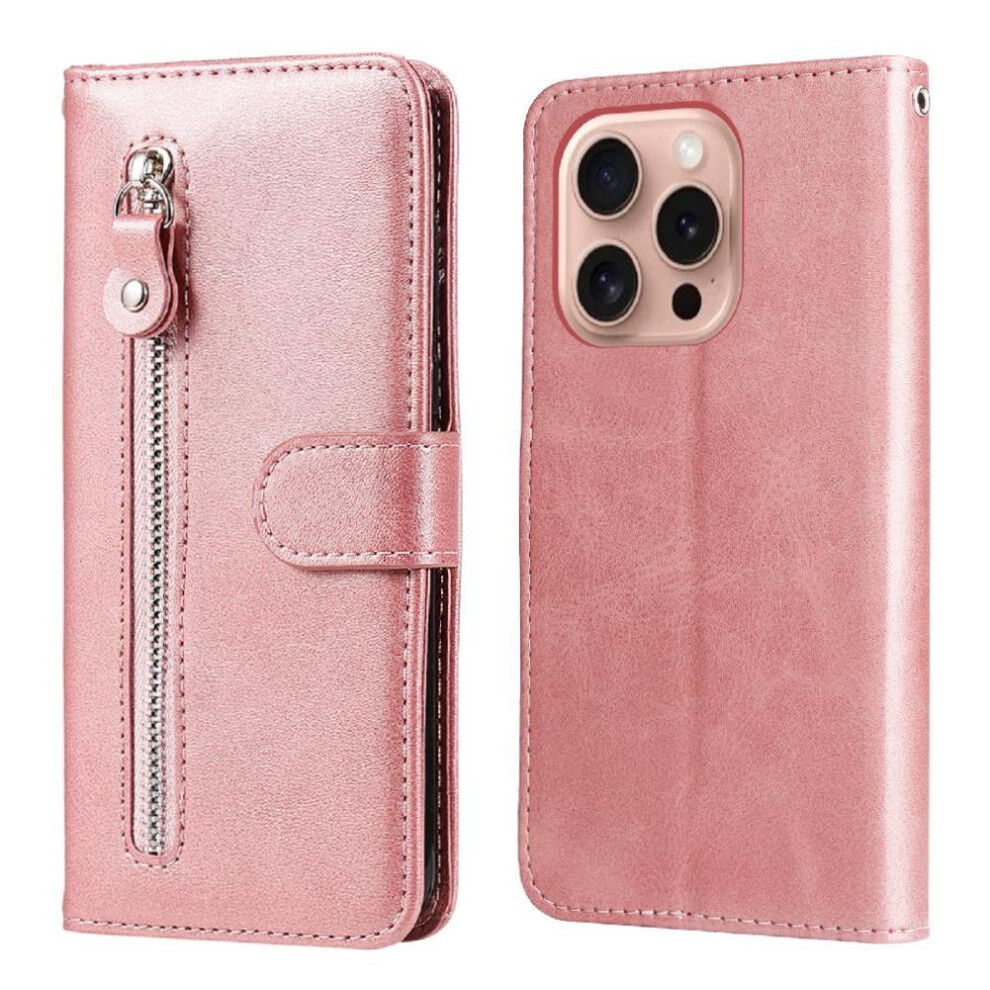 (Pink) Case For Iphone 16 Pro Max Leather Zipper Protective Cover Card Slot Holders Pink 764563418961