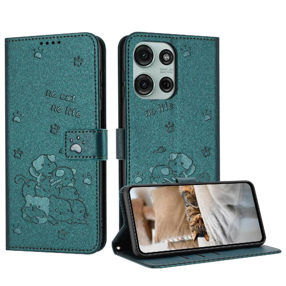 (C2) Flip Case For Motorola Moto G75 Pu Leather Card Holder Kickstand Cute Cat Leather Wallet 764563419050