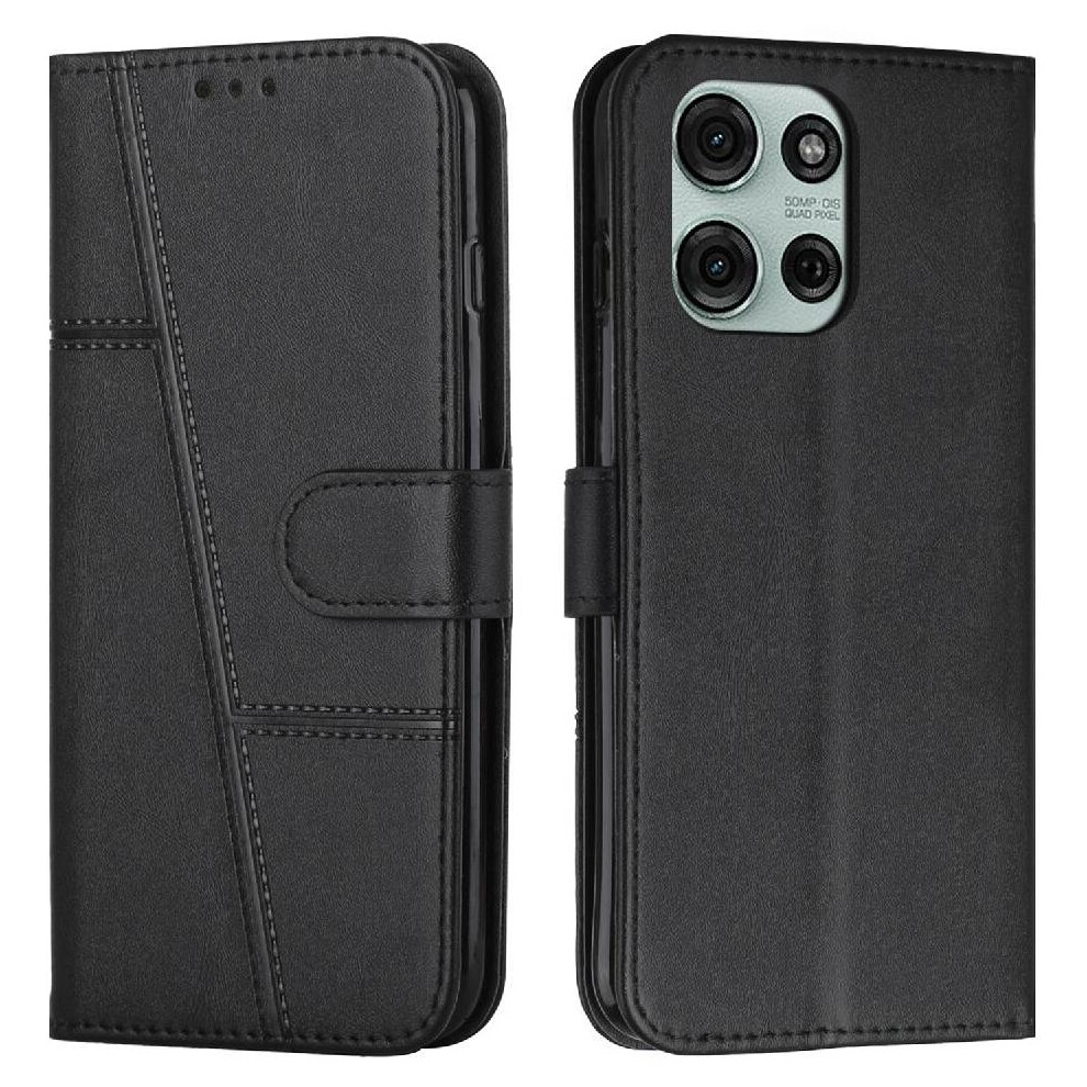 Photos - Case  Flip  for Motorola Moto G75 Full Protection Side Buckle Pu Leather Card Insertion Kickstand(Black)