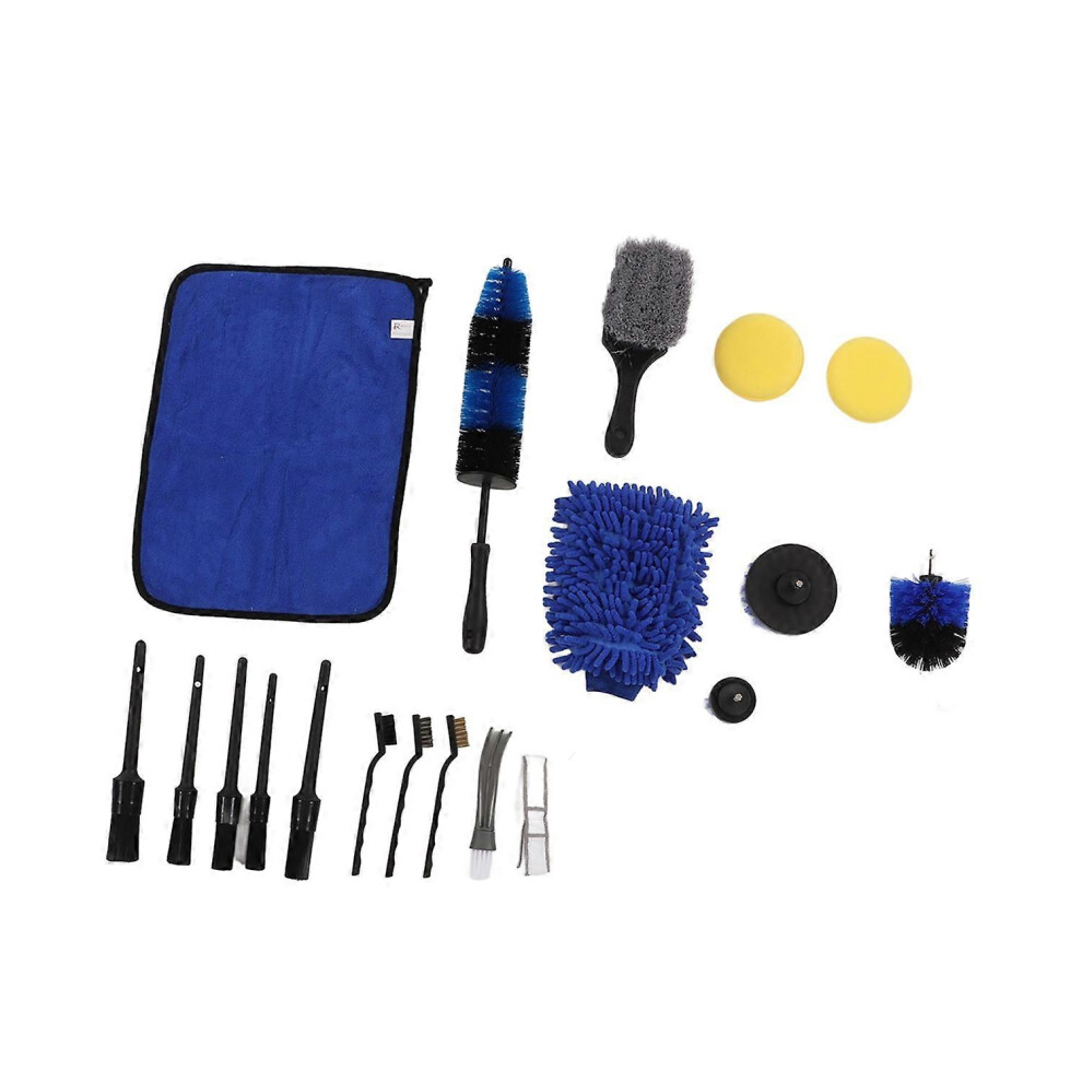 (As Show, One Size) 18Pcs Car Detailing Brush Kit Tire Drill Brushes Wash Mitt Towel Wax Pad Cleaning Tool For Wheel Exh 6909775582862