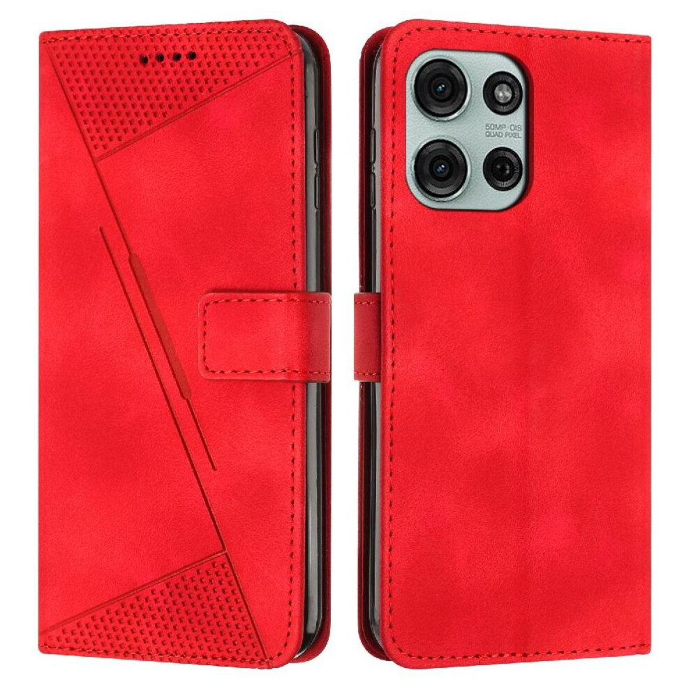 (Red) Flip Case For Motorola Moto G75 Card Insertion Wallet Pu Leather Kickstand Red 764563419982