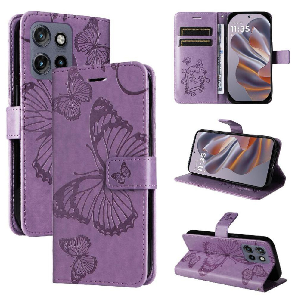 (Purple) Case For Motorola Edge 50 Neo With Card Slot Stand Flip Kickstand Pu Leather Shockproof Cover Magnetic Cover Purple 764563420148