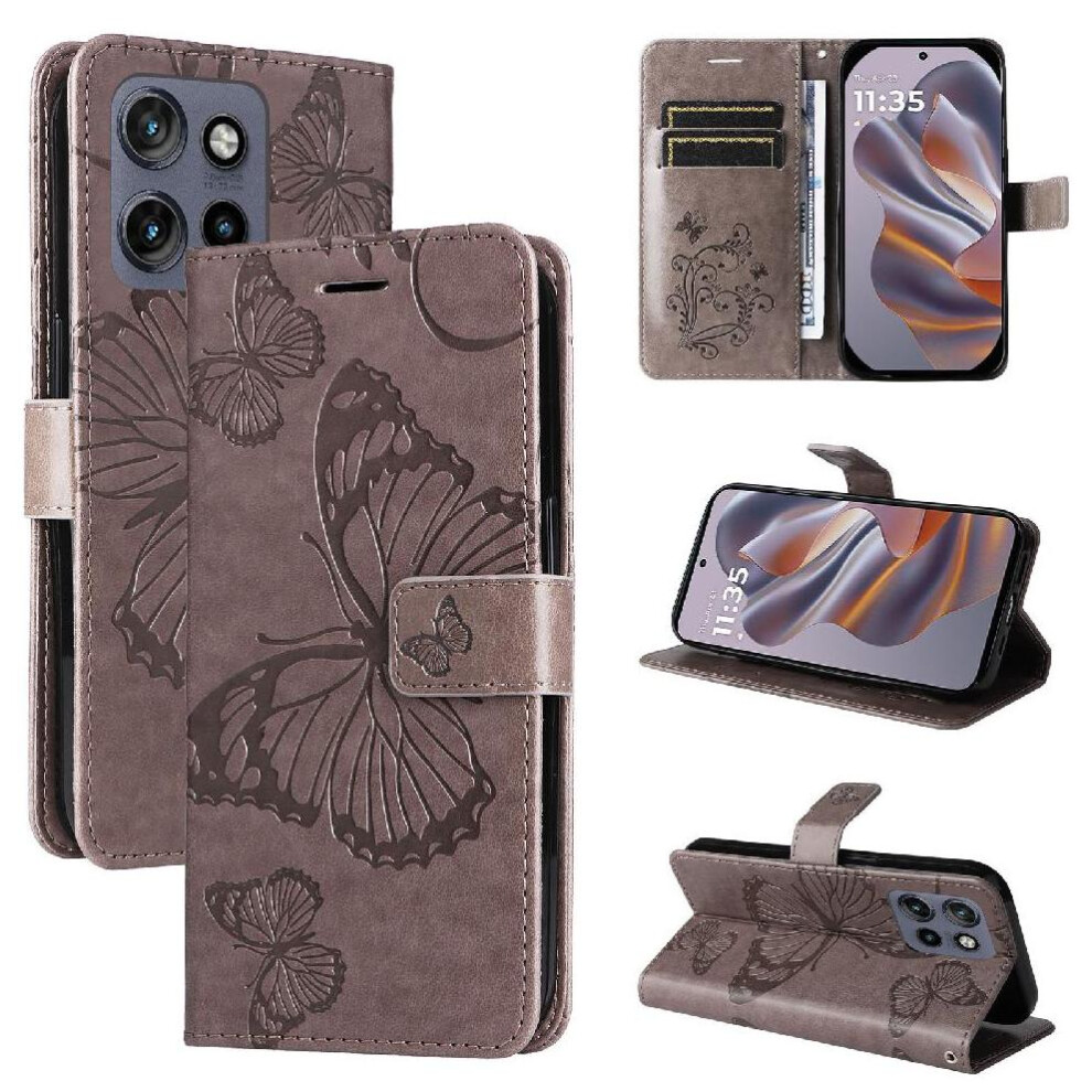 ( Gray) Case For Motorola Edge 50 Neo With Card Slot Stand Flip Kickstand Pu Leather Shockproof Cover Magnetic Cover Light/Gray 764563420124