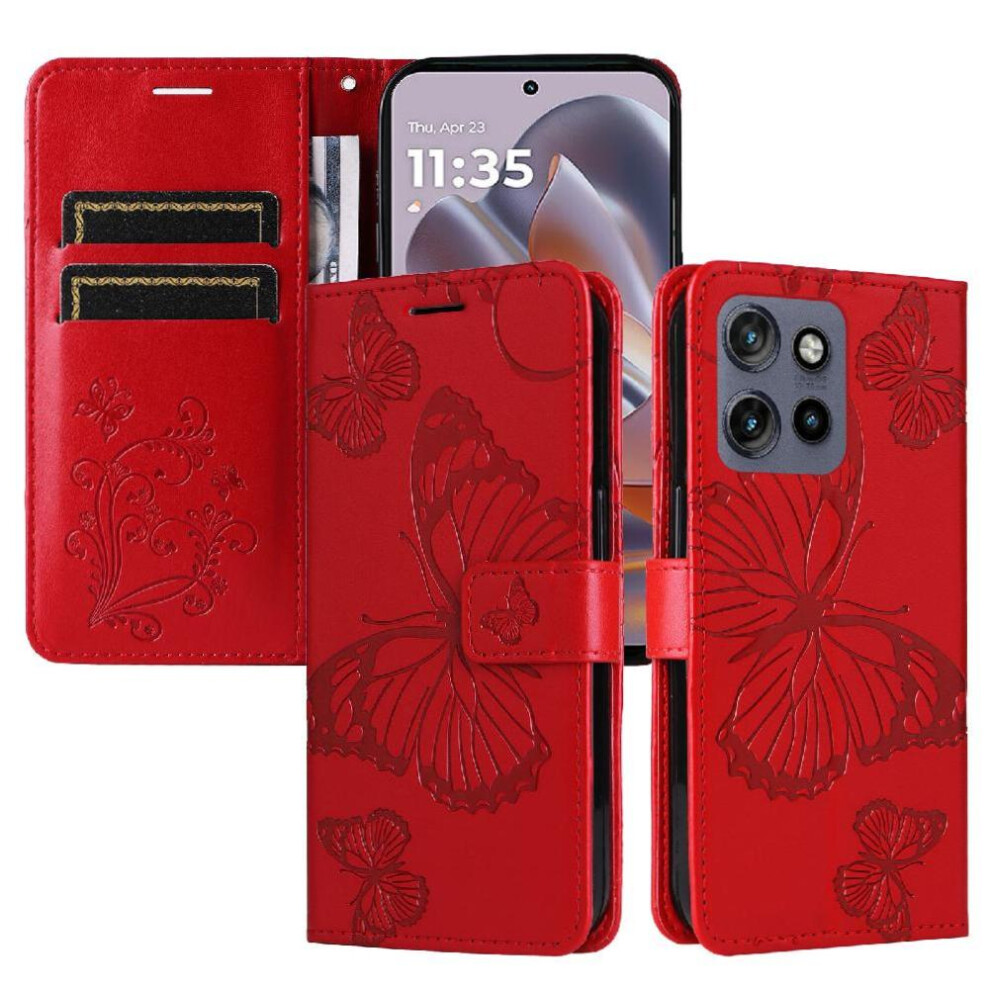 (Red) Case For Motorola Edge 50 Neo With Card Slot Stand Flip Kickstand Pu Leather Shockproof Cover Magnetic Cover Red 764563420155