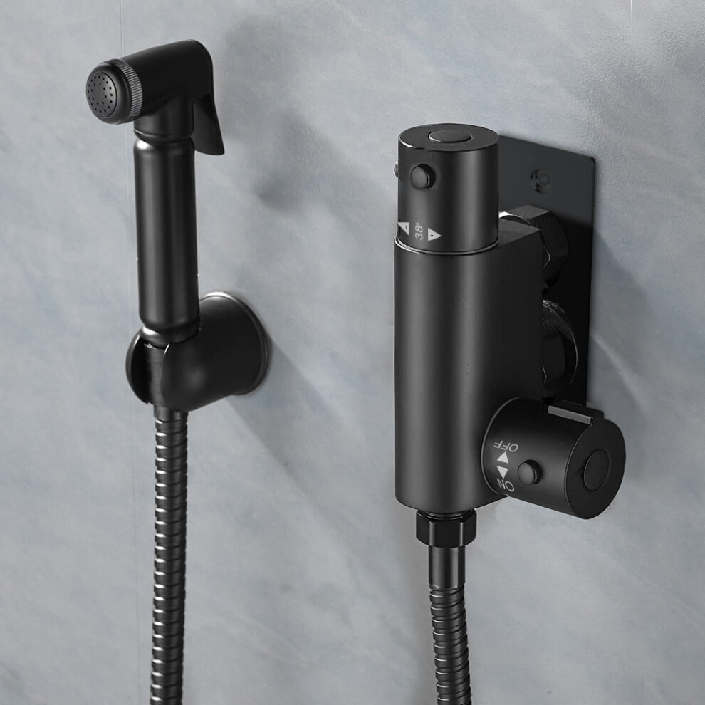 Matte Black Bidet Douche Mini Thermostatic Bar Valve, Spray Kit, Plate Bracket