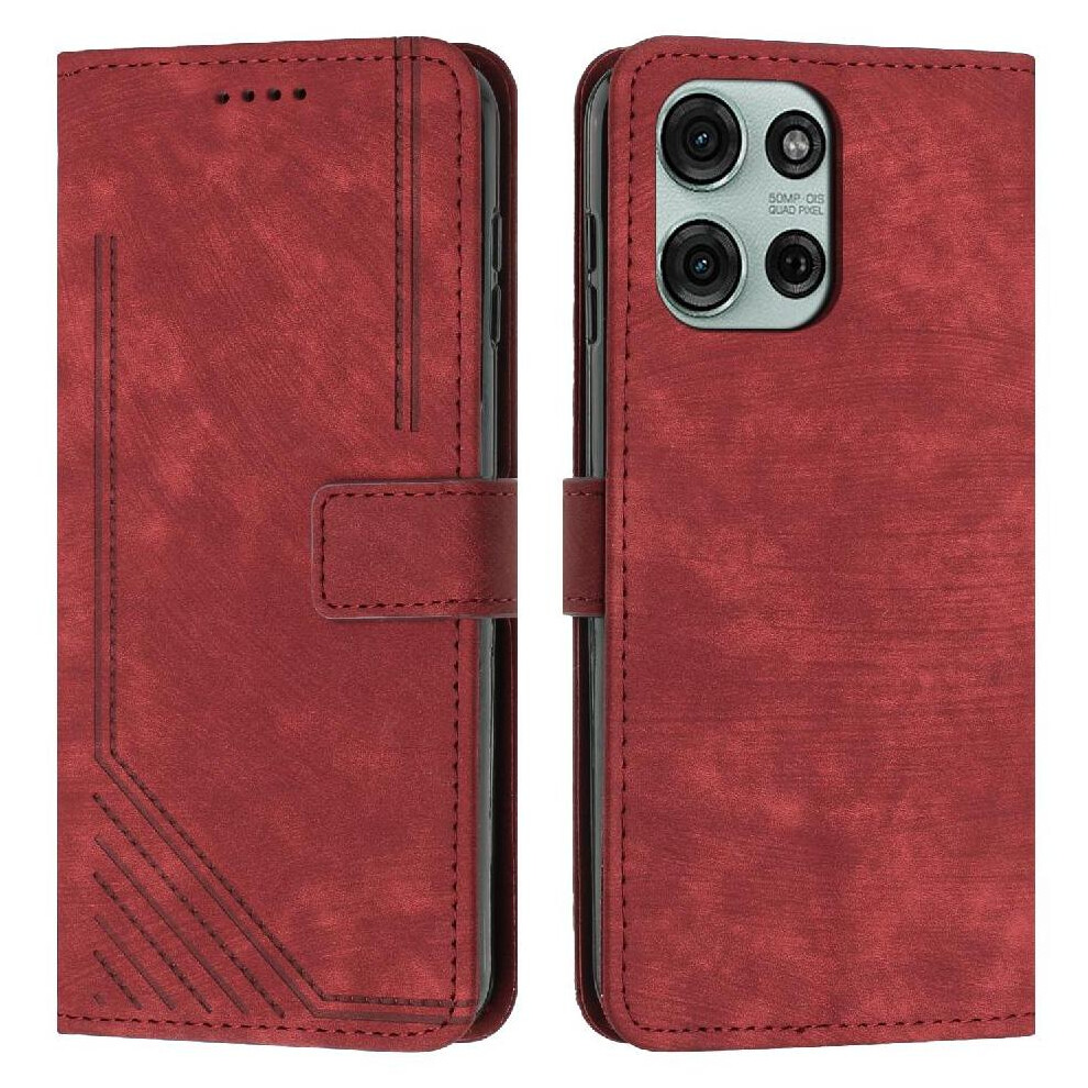 (Red) Flip Case For Motorola Moto G75 Card Insertion Wallet Kickstand Pu Leather Red 764563420575